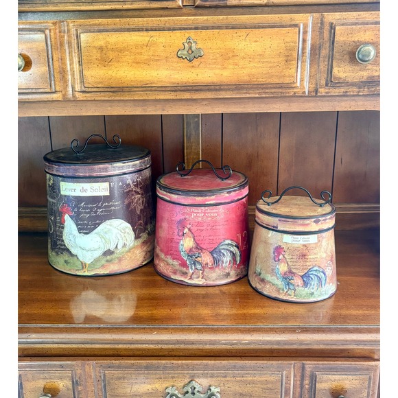 Antique Farmhouse Other - Antique Farmhouse French Country Rooster Canister Set 3 piece kitchen cookware